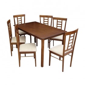 Set masa dining cu 6 scaune, OLEG NEW, Lemn nuc, MDF furniruit